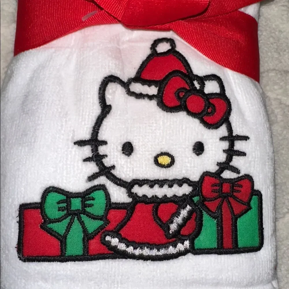 Hello Kitty 2 Pack White Red Green White Black Christmas Hand Towels Bow Wrap